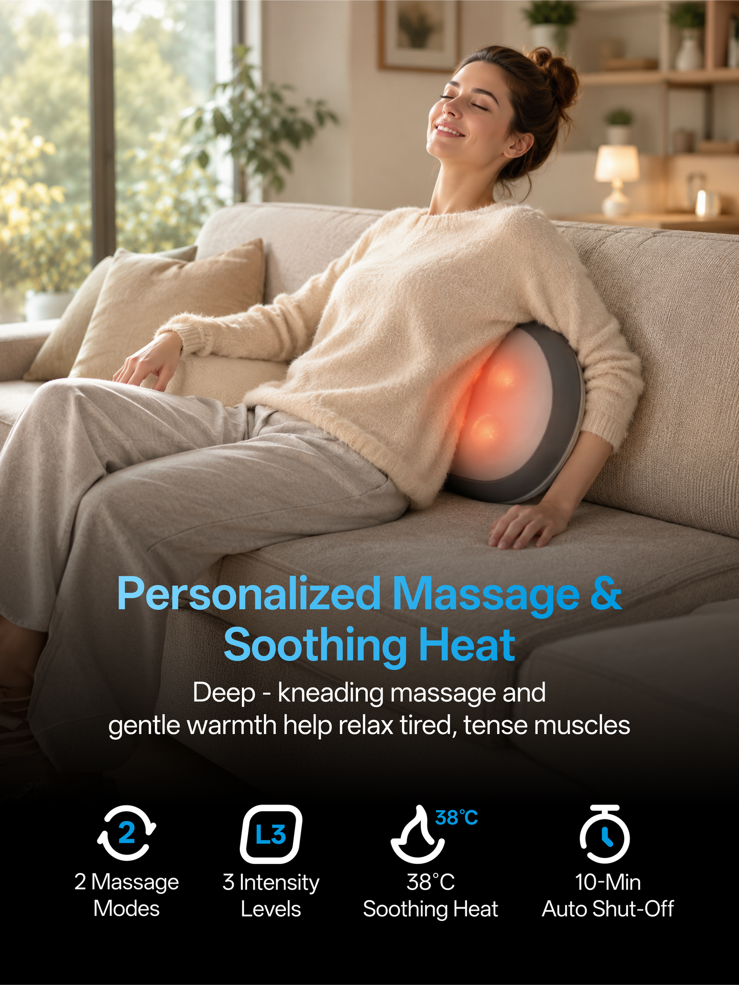 OmyGuard Cordless Shiatsu Massage Pillow with Heat