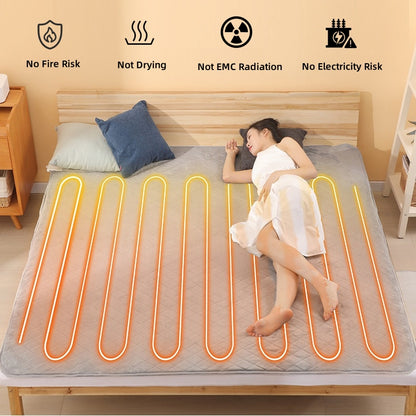 OmyGuard Water Heated Blanket For Bed - EMC FREE  & No Electric Wire, Smart, Smooth, Hydro Heat Mat Topper Bed Warmer