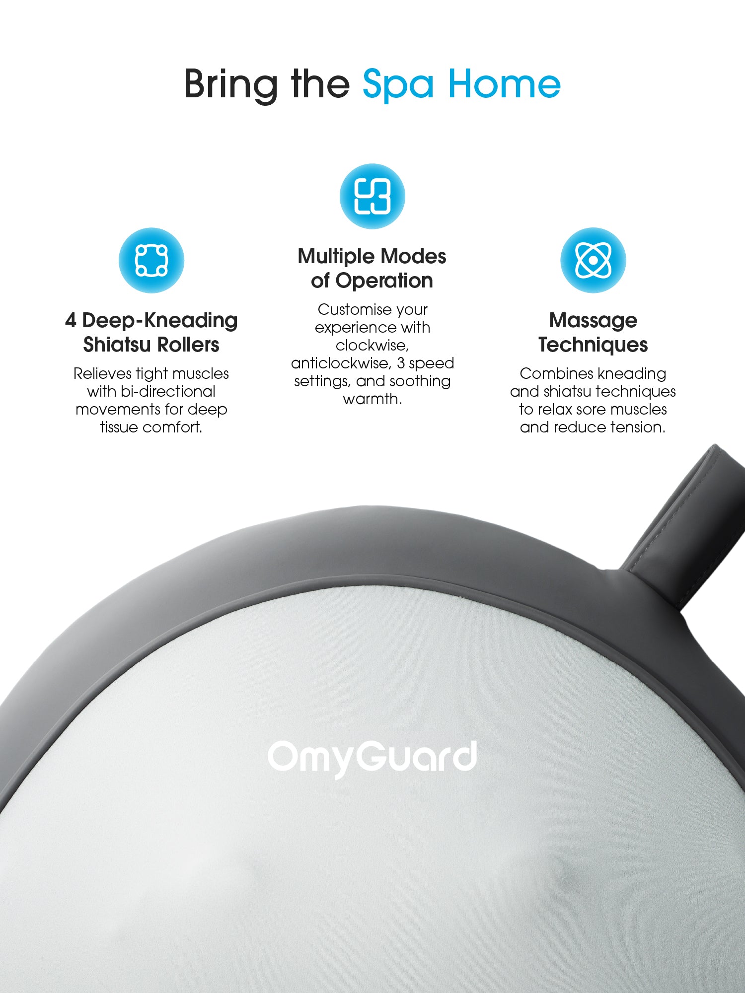 OmyGuard Cordless Shiatsu Massage Pillow with Heat