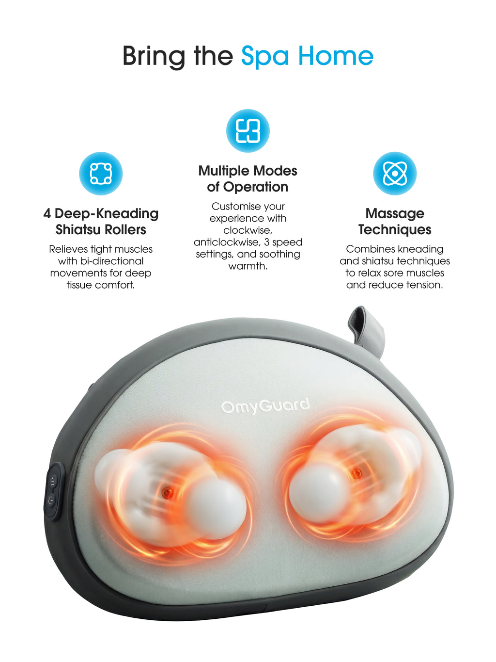 OmyGuard Cordless Shiatsu Massage Pillow with Heat